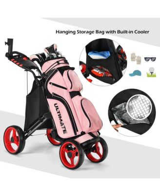 Folding 4 Wheels Golf Push Cart W/Bag Scoreboard Adjustable Handle