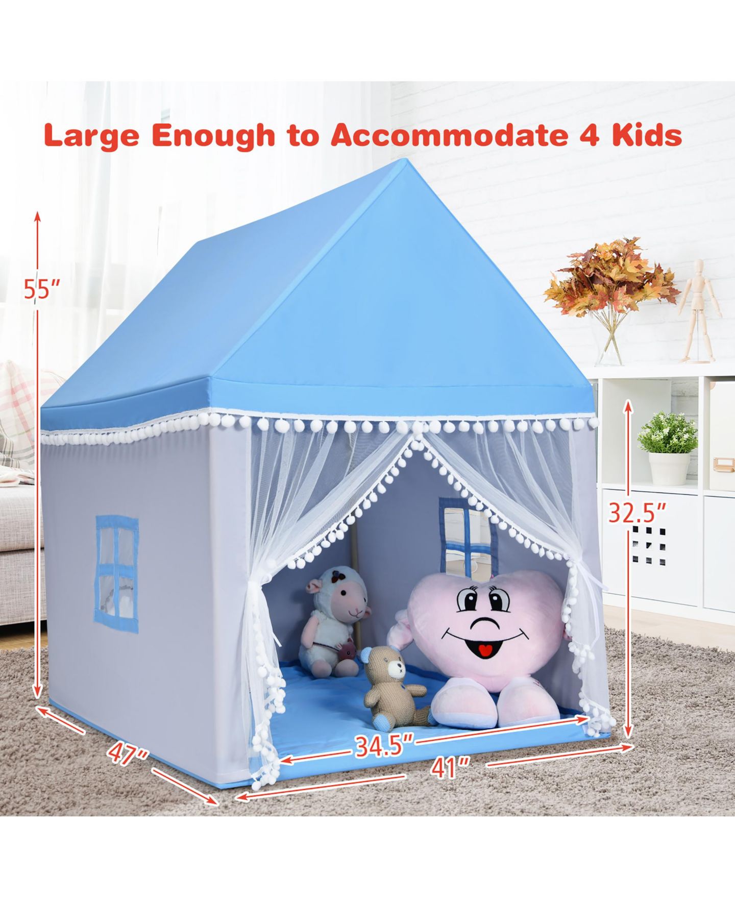 Детская игрушка Costway Large Playhouse With Mat, Ages 2+, цвет: Синий — фото 11