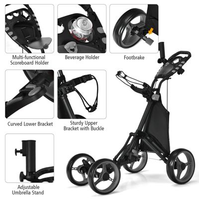 Folding 4 Wheels Golf Push Cart W/Bag Scoreboard Adjustable Handle