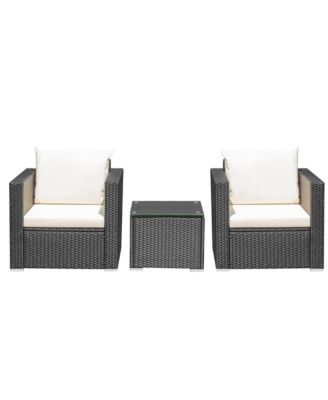 3PCS Rattan Patio Conversation Furniture Set Outdoor Sofa Set w/ Cushions