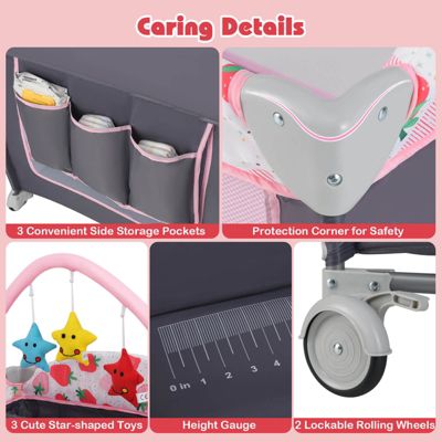 Girls 3 in 1 Playard Portable Nursery Center w/ Zippered Door Mint