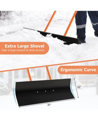 30" Snow Shovel Heavy-Duty Metal Adjustable Height Wheeled Snow Removal Pusher