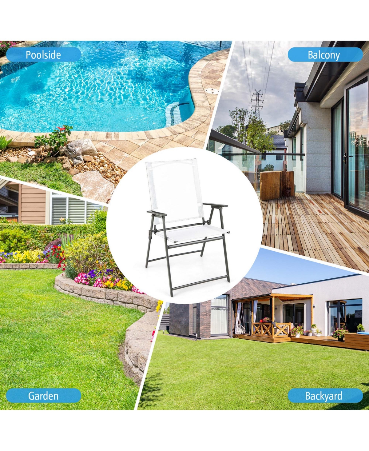 4pcs Patio Folding Portable Dining Chairs Metal Frame Armrests Garden