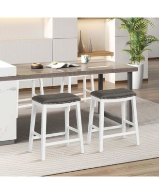 26-Inch Bar Stool Set of 2 Counter Height Saddle Stools with Upholstered Seat