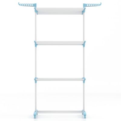 4-tier Folding Clothes Drying Rack with Rotatable Side Wings &amp; Collapsible Shelves