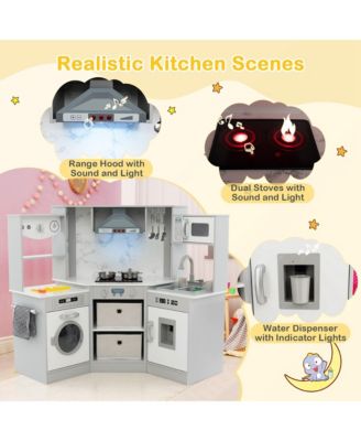 Wooden Kids Play Corner Kitchen with Realistic Lights & Sounds Lighted Range Hood