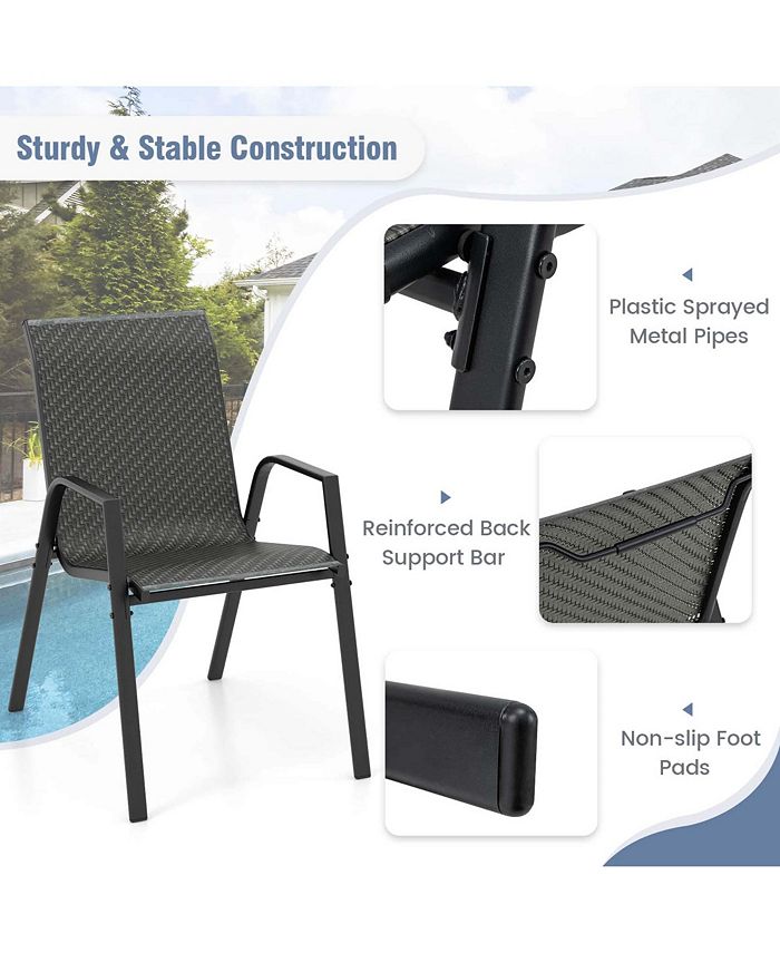 Costway Patio Rattan Chairs Set of 4 Stackable Dining Chair Set with ...