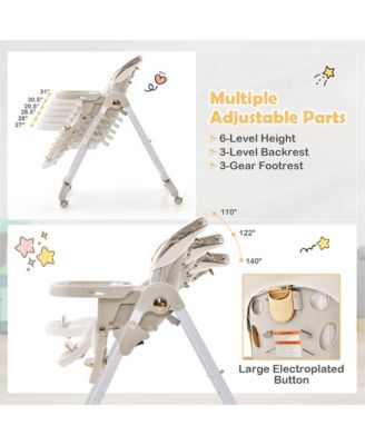 Toddler High Chair with Wheel Folding Dining Chair Adjustable Height & Recline