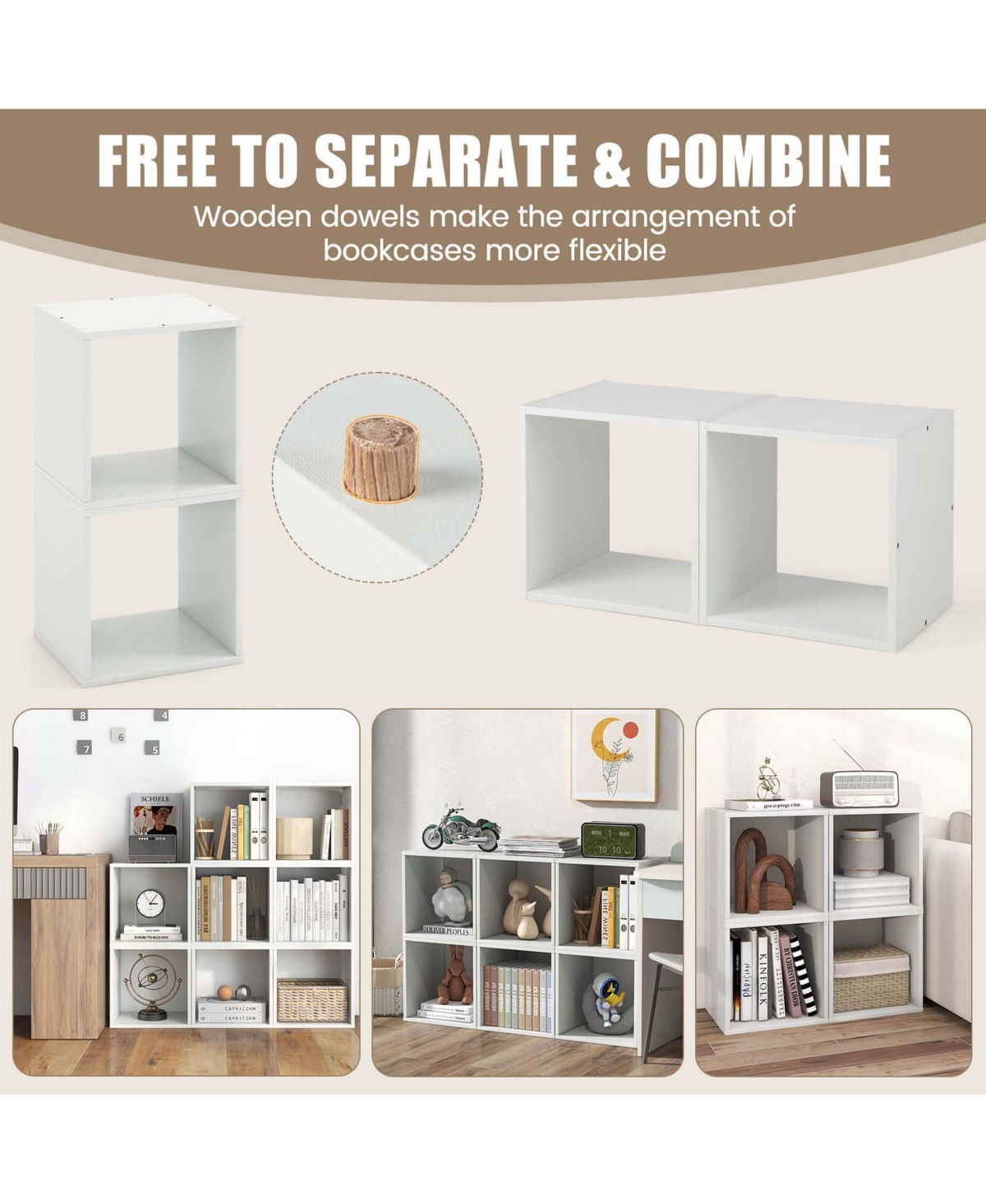 Costway 2PCS Stackable Storage Cube Free-standing Storage Organizer Bookcase for Bedroom