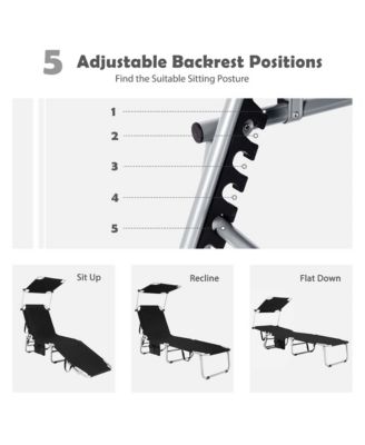 2 PCS Foldable Sun Shading Lounge Chair Adjustable Beach Sunbathing Recliner