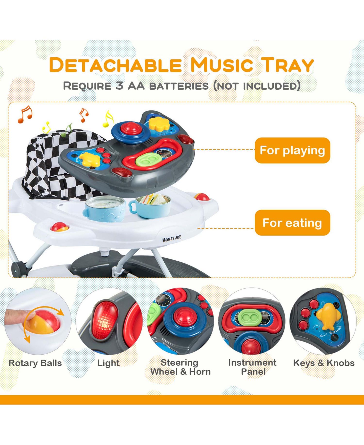 6 in 1 Baby Walker Adjustable Toddler Activity Center with Music Tray