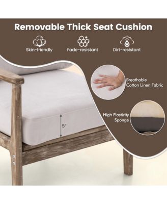 Modern Accent Chair with Solid Rubber Wood Armrests Cotton Linen Fabric Covers