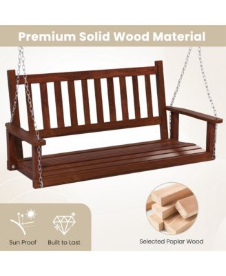 3-Person Wooden Outdoor Porch Swing Heavy Duty Patio Hanging Bench Chair