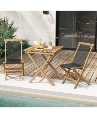2 PCS Patio Folding Chairs with Woven Rope Seat & Back Solid Teak Wood for Porch