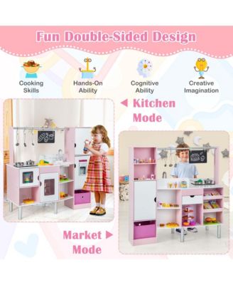2-in-1 Kids Kitchen & Market with Realistic Light & Sound 82 Accessories Included
