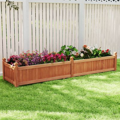 Wooden Raised Garden Bed Outdoor Rectangular Planter Box with Drainage Holes