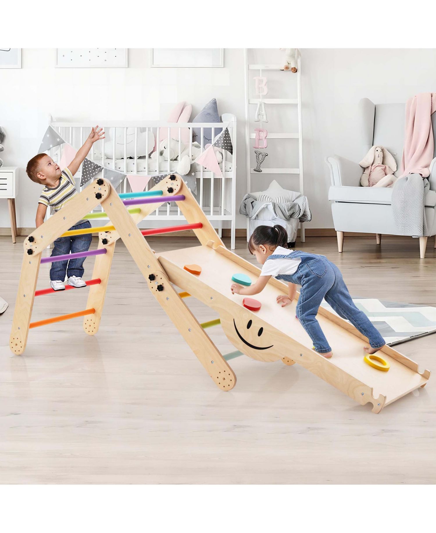 Montessori Wooden Reversible Ramp Climber and Ramp, 2-Piece Set