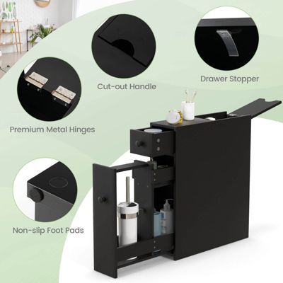 Bathroom Floor Cabinet Toilet Narrow Storage Organizer with Flip Top