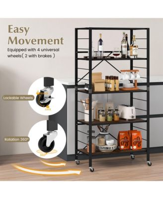5-Tier Folding Shelf Free DIY Design Shelving Unit with 4 Universal Wheels Kitchen