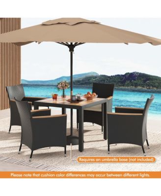 5 PCS Patio Dining Table Set for 4 Rattan Conversation Set with Umbrella Hole