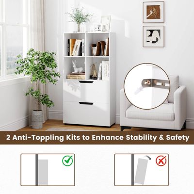 Bookcase with 2 Drawers 4-Tier Open Bookshelf with 4 Storage Cubes for Home Office