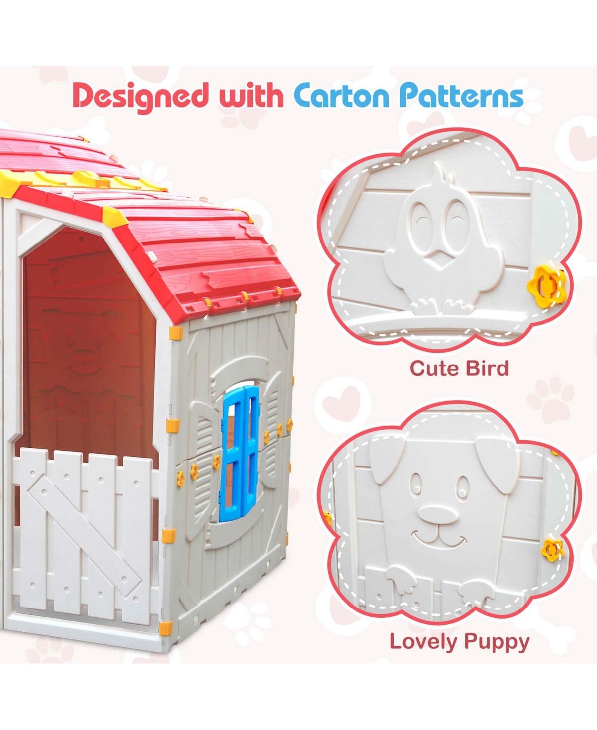 Costway Kids Playhouse Realistic Cottage Playhouse with Openable Windows & Working Door