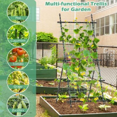 74" Garden Cucumber Trellis for Plant Climbing with PE-Coated Frame, Trellis Net