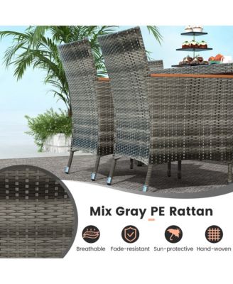 7 Pieces Outdoor Wicker Dining Set with Acacia Wood Table and 6 Armchairs