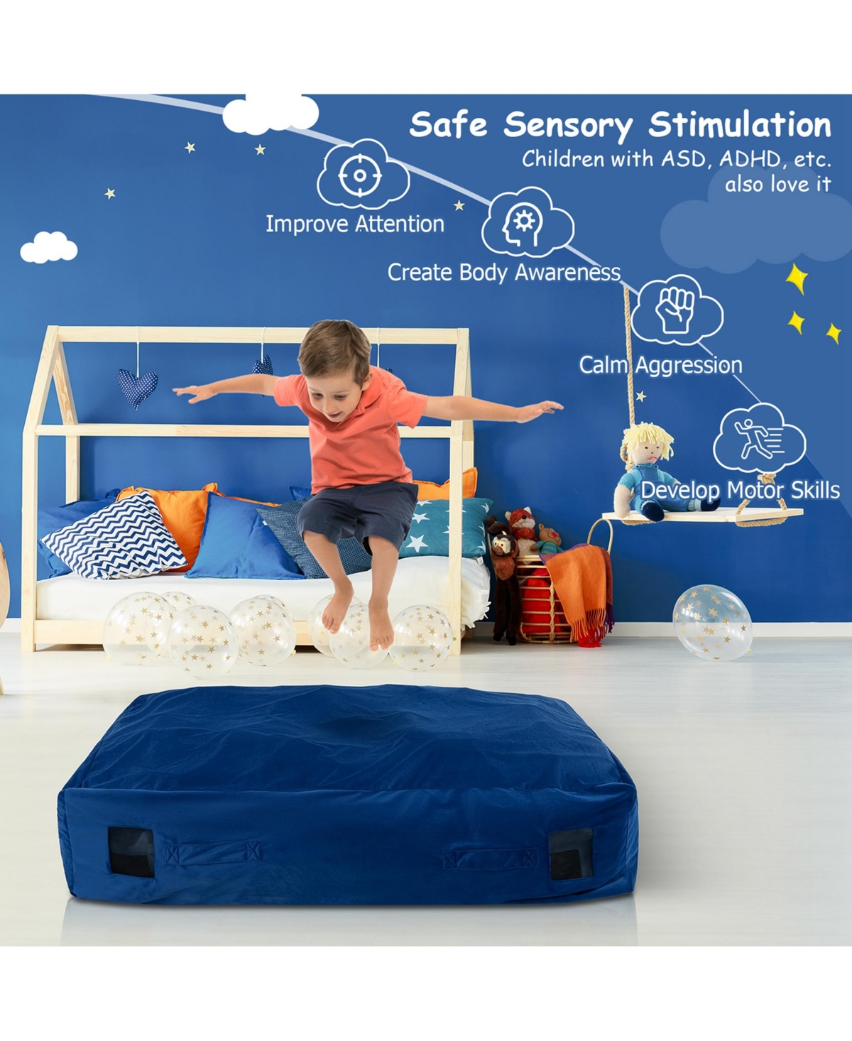Costway Crash Pad Sensory Mat with Foam Blocks and Washable Velvet Cover
