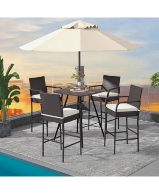 2PCS Patio PE Wicker Bar Chairs Counter Height Barstools with Armrests &Cushions