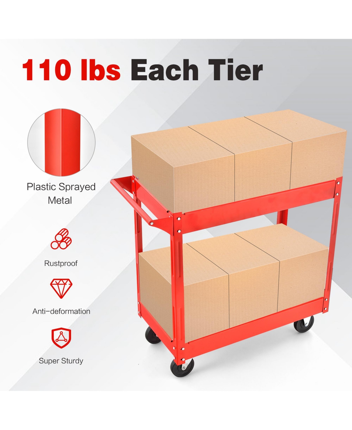 Costway 2-Tier Utility Cart Metal Service Cart Rolling Tool Storage Organizer with Handle