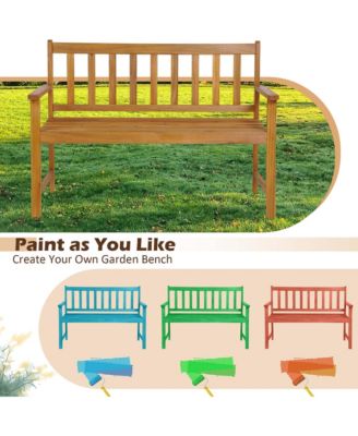 Patio Acacia Wood Bench 2-Person Slatted Seat Backrest