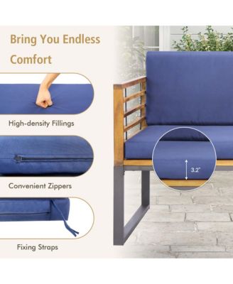 4pcs Patio Acacia Wood Chair Table Loveseat Cushioned Furniture Set Outdoor