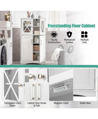 MDF Bathroom Linen Storage Cabinet with Doors and Adjustable Shelves