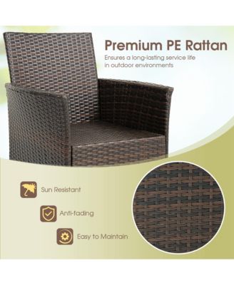 Set of 4 Patio Rattan Dining Chairs Cushioned Seat Curved Armrests