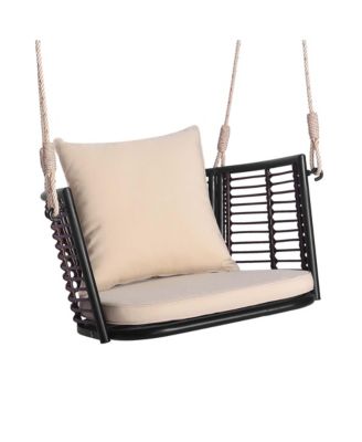 Patio Hanging Rattan Basket Chair Swing Hammock Chair with Seat Cushion