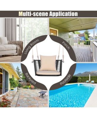 Patio Hanging Rattan Basket Chair Swing Hammock Chair with Seat Cushion