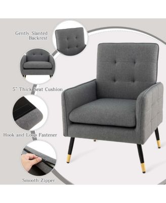 Linen Fabric Accent Chair Modern Single Sofa Chair with Solid Metal Legs