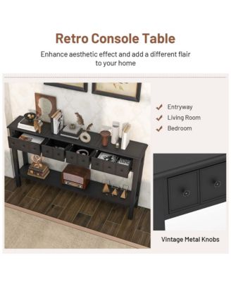 60'' Console Table Retro Entryway Sofa Table with 4 Drawers & Open Shelf