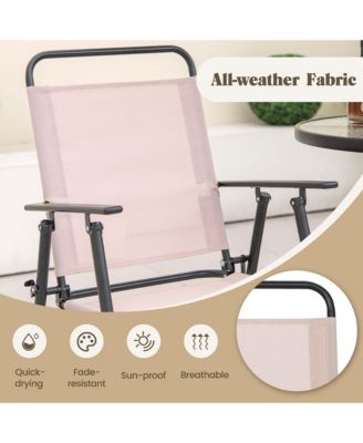 4PCS Patio Bistro Set Folding Counter Height Chairs Round Bar Table& Umbrella