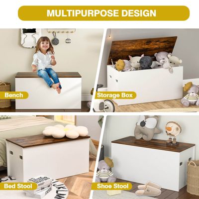 Flip-top Storage Chest Lift Top Storage Bench Wooden Deck Toy Box
