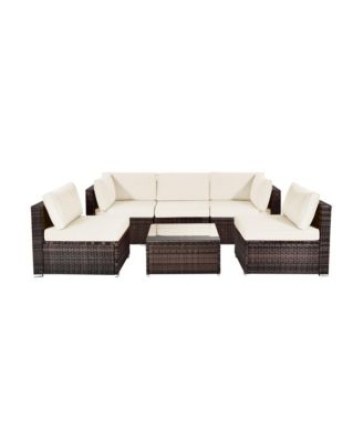 6PCS Rattan Outdoor Sectional Sofa Set Patio Furniture Set w/ White Cushions