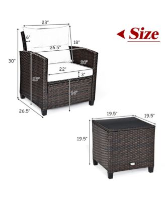 3PCS Patio Rattan Furniture Set Cushioned Sofa Coffee Table Garden