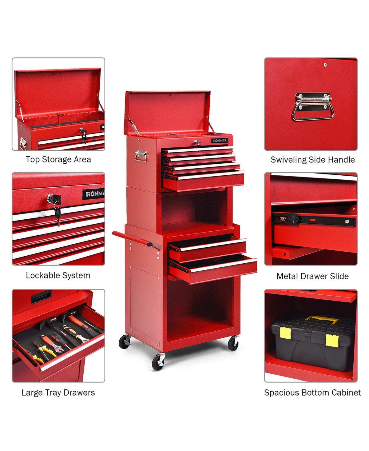 Costway High Capacity 6-Drawer Rolling Tool Chest Storage Cabinet Toolbox Combo