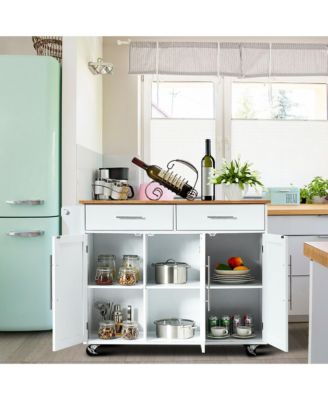 Wood Top Rolling Kitchen Island Trolley Cart Storage Cabinet