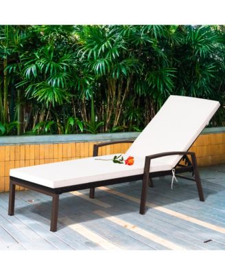 Patio Rattan Lounge Chair Recliner Back Adjustable Cushioned Garden