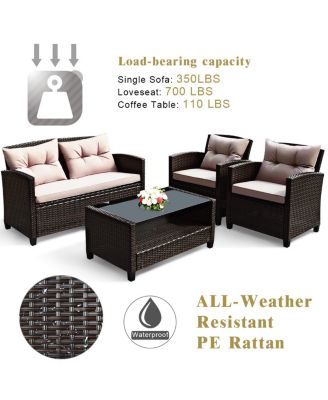 4pcs Outdoor Rattan Furniture Set Cushioned Sofa w/Armrest Home