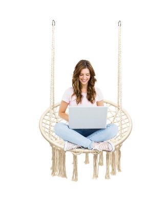 Hanging Hammock Chair Macrame Swing Handwoven Cotton Backrest Garden