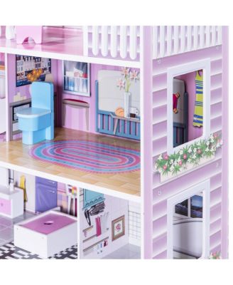 28'' Dollhouse w/ Furniture Gliding Elevator Rooms 3 Levels Young Girls Toy
