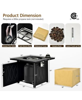32'' Propane Fire Pit Table Square Tabletop w/Lava Rocks